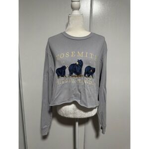 Brandy Melville Yosemite Sierra Nevada Bear Embroidered Cropped Long Sleeve